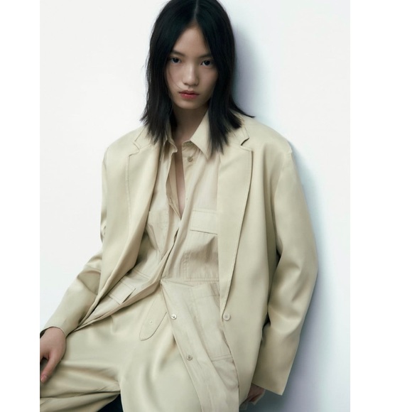 NWT Zara SATIN EFFECT BLAZER SEA GREEN M - Picture 6 of 15